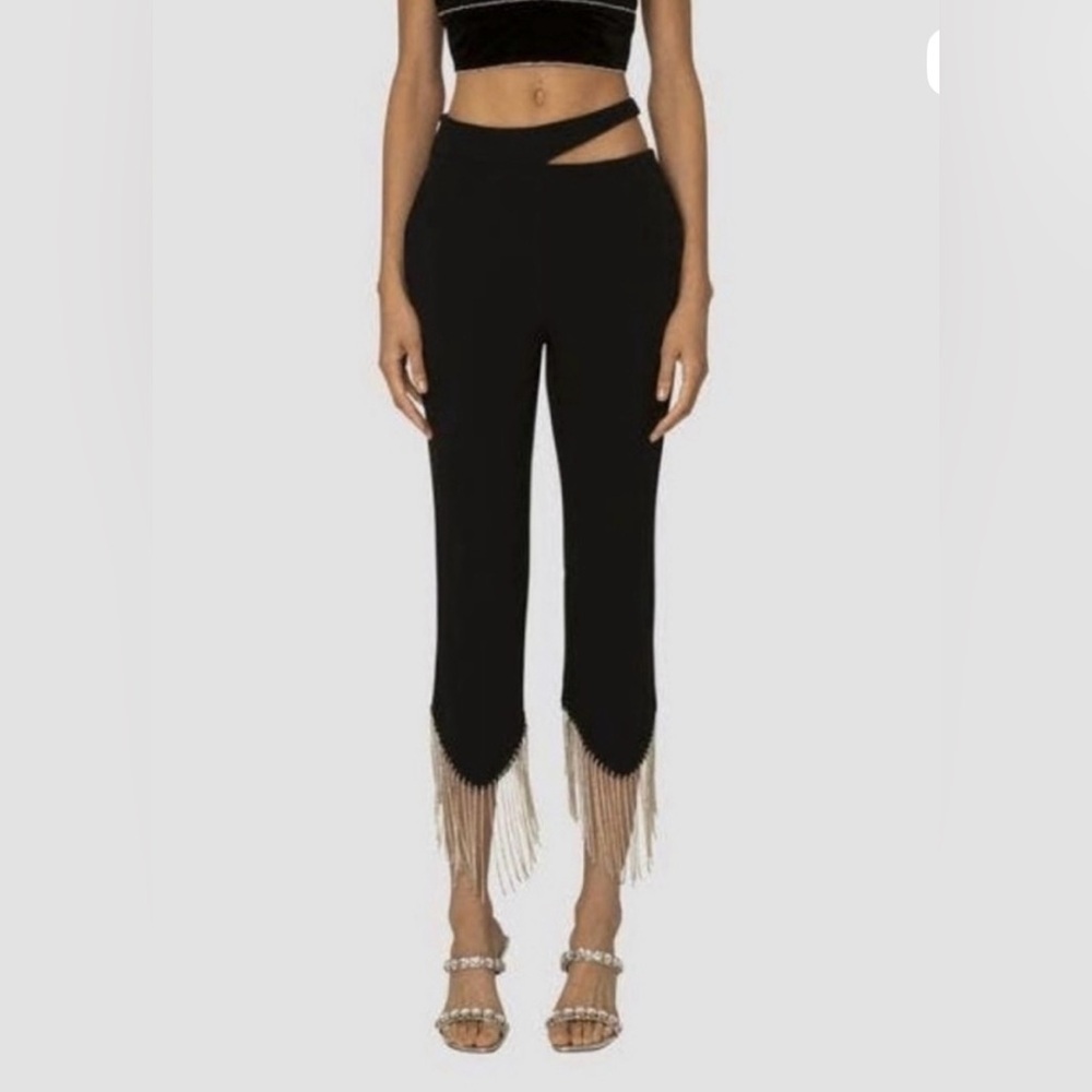 Amy Lynn NWT Cutout Dimante’ Fringe Trousers Cocktail Party Black Size Large